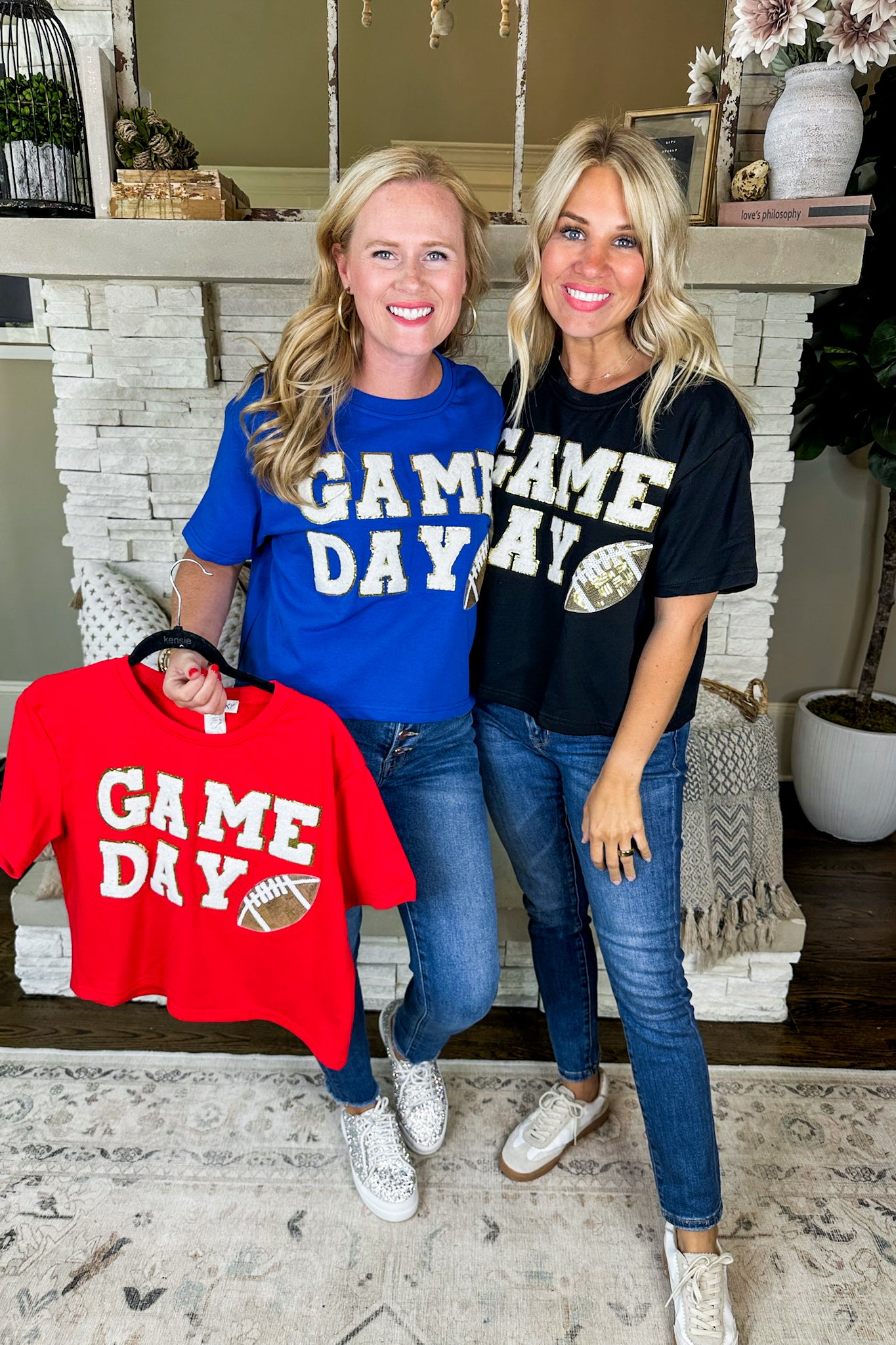 Sequin Patch Letter Football Game Day Top in Blue