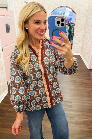 The Juliette Top in Brown Floral