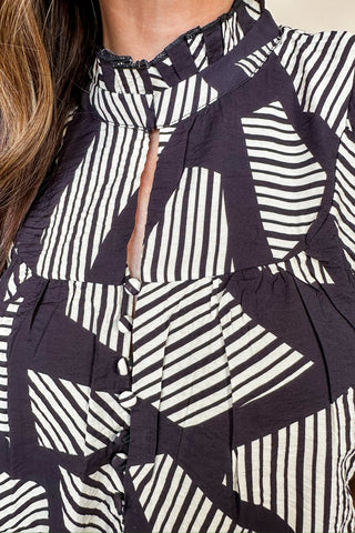 Mary Square - Black & White Printed Abstract Blouse