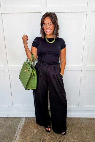 The Isabelle Wide Leg Tailored Trousers in Black
