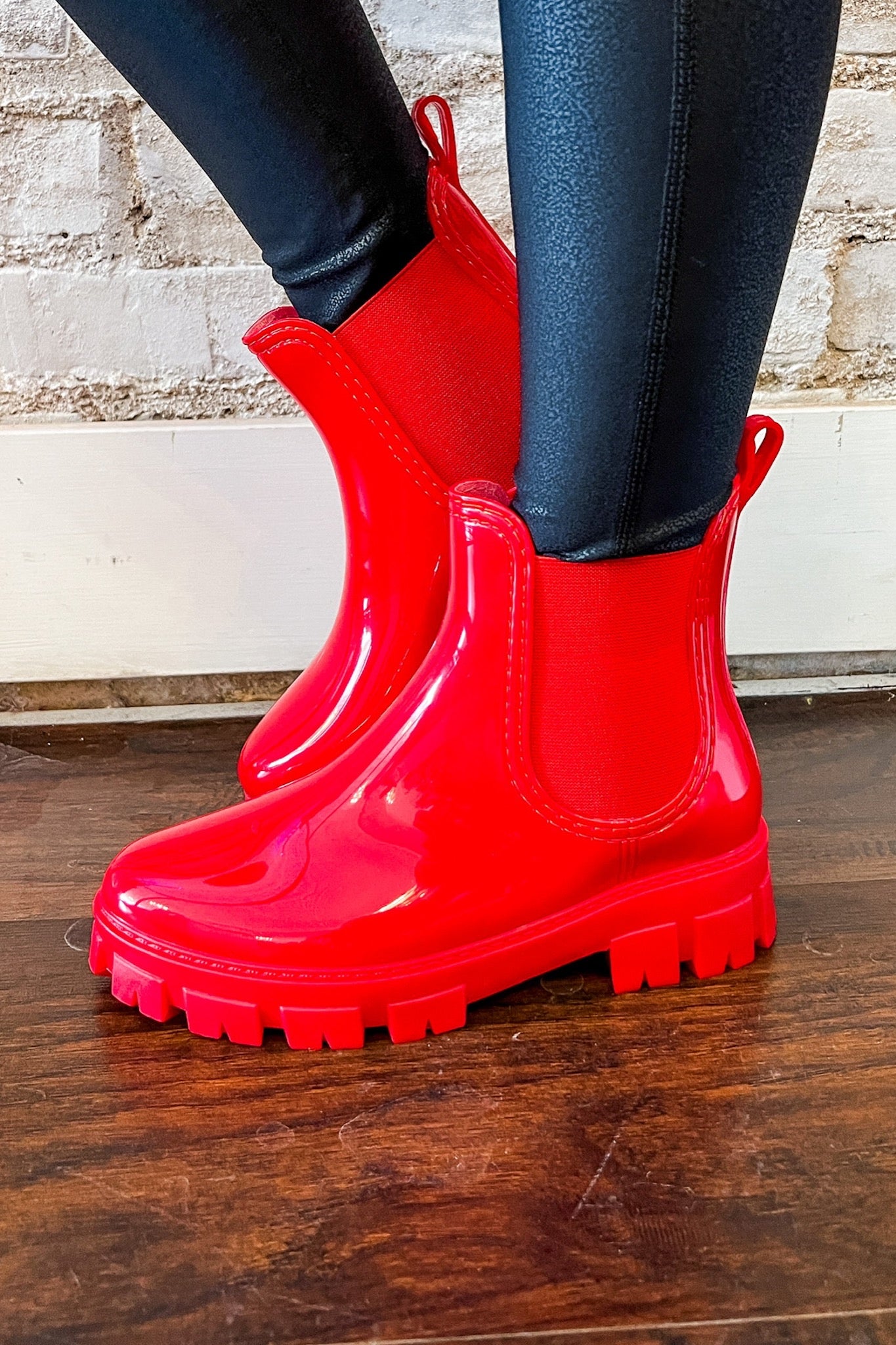 Waterproof Glossy Chunky Rain Boot in Candy Apple Red