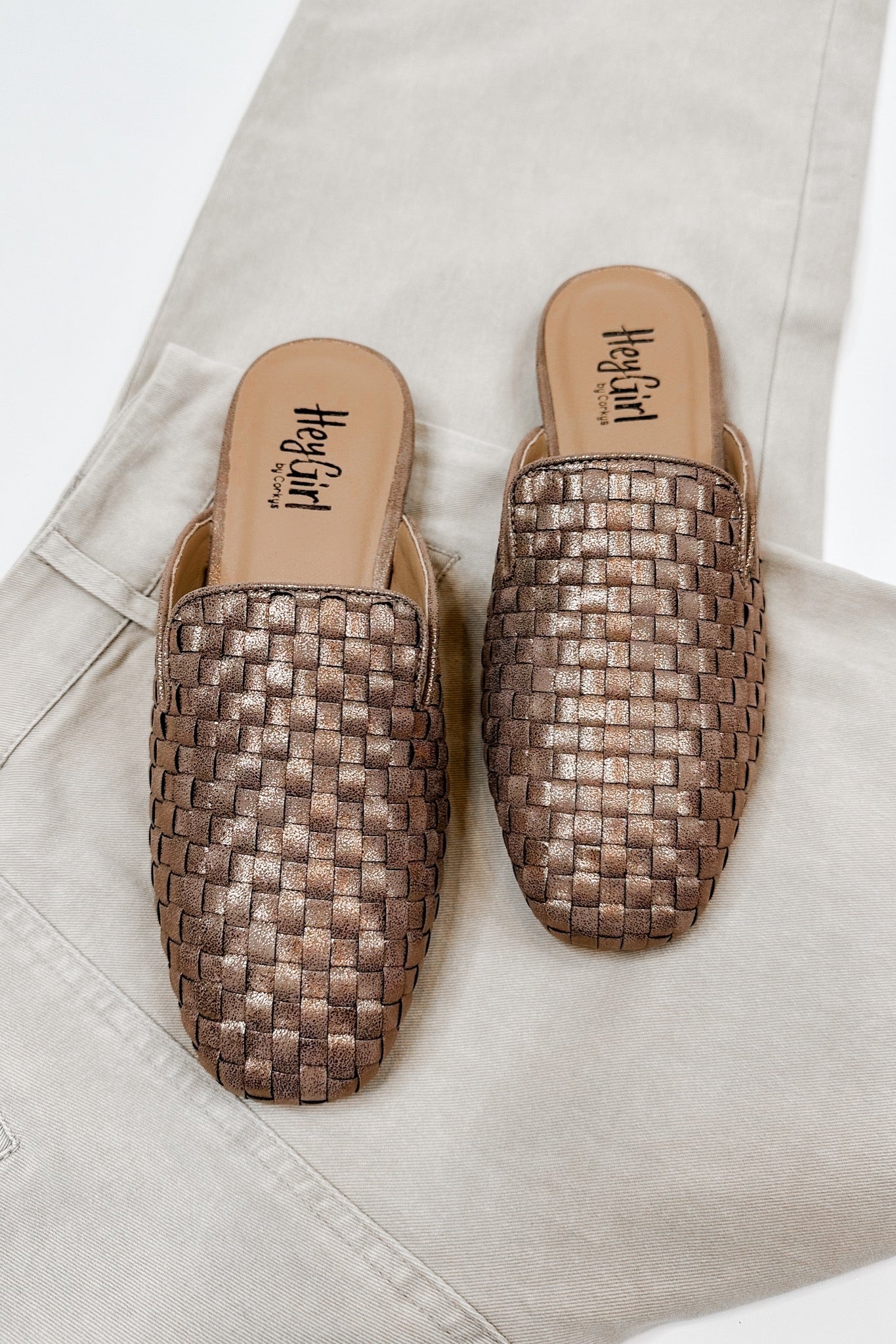 Weave It Memory Foam Corkys Mules in Bronze