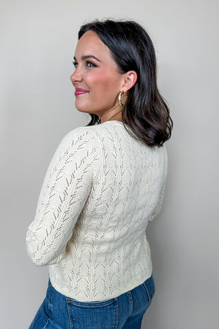 The Cozy Knit Eyelet Cream Cardigan