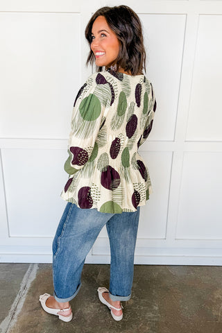 Abstract Dot Print Top in Olive