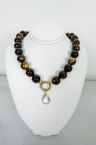 Everly Beaded Stone Necklace in Brown