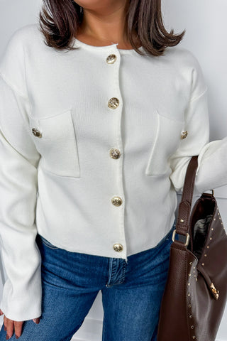 Hot Pink Deal - Beloved Front Button Ivory Cardigan