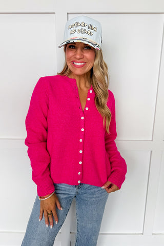 The Hallie Knit Cardigan in Fuchsia