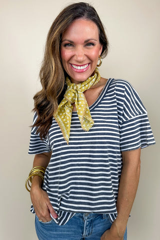 Navy & White Crew Neck Casual Boxy Tee