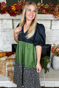 The Brawley Dress in Dalmatian Color Block by Crosby