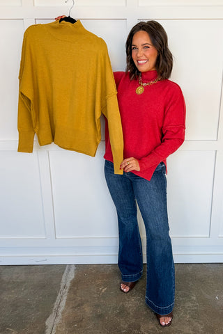 Cozy Mock Neck Sweater in Mustard