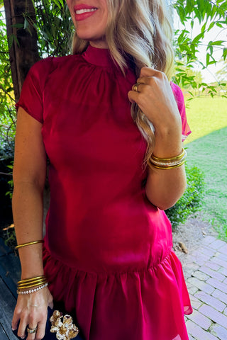 The Amelia Soirée Organza Short Sleeve Dress in Red