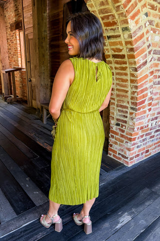 Rsvp Ready Pleated Midi Dress in Olive