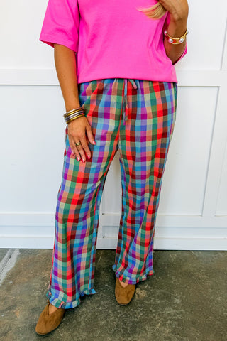 Color Me Plaid Ruffle Wide Leg Pants