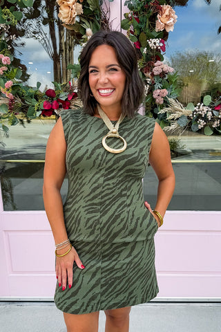 The Savannah Tiger Dress in Olive