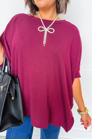 Dear Scarlett Essential Ribbed Poncho Top in Wine