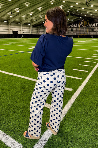 The Lila Dot Pants In Cream & Navy