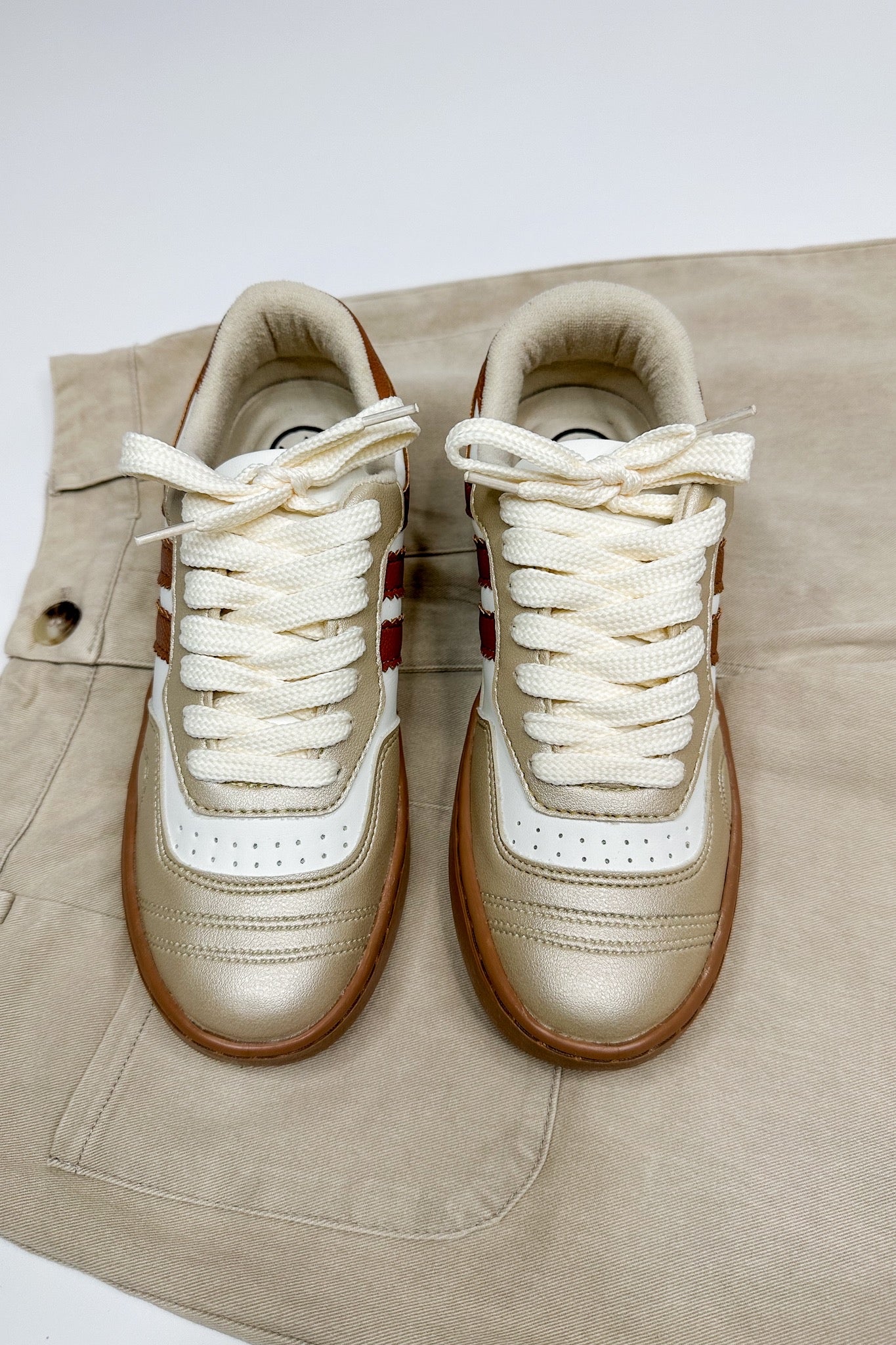 Gold & Cognac Designer Inspired Trendy Sneakers