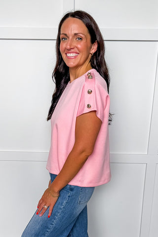 Golden Touch Button Sleeve Top in Pink