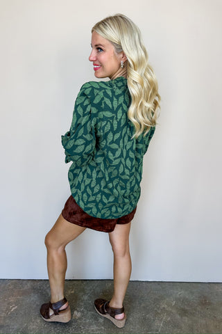 Emerald Bloom V Neck Top