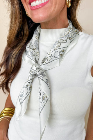 Paisley Cream Silk Bandana Scarf