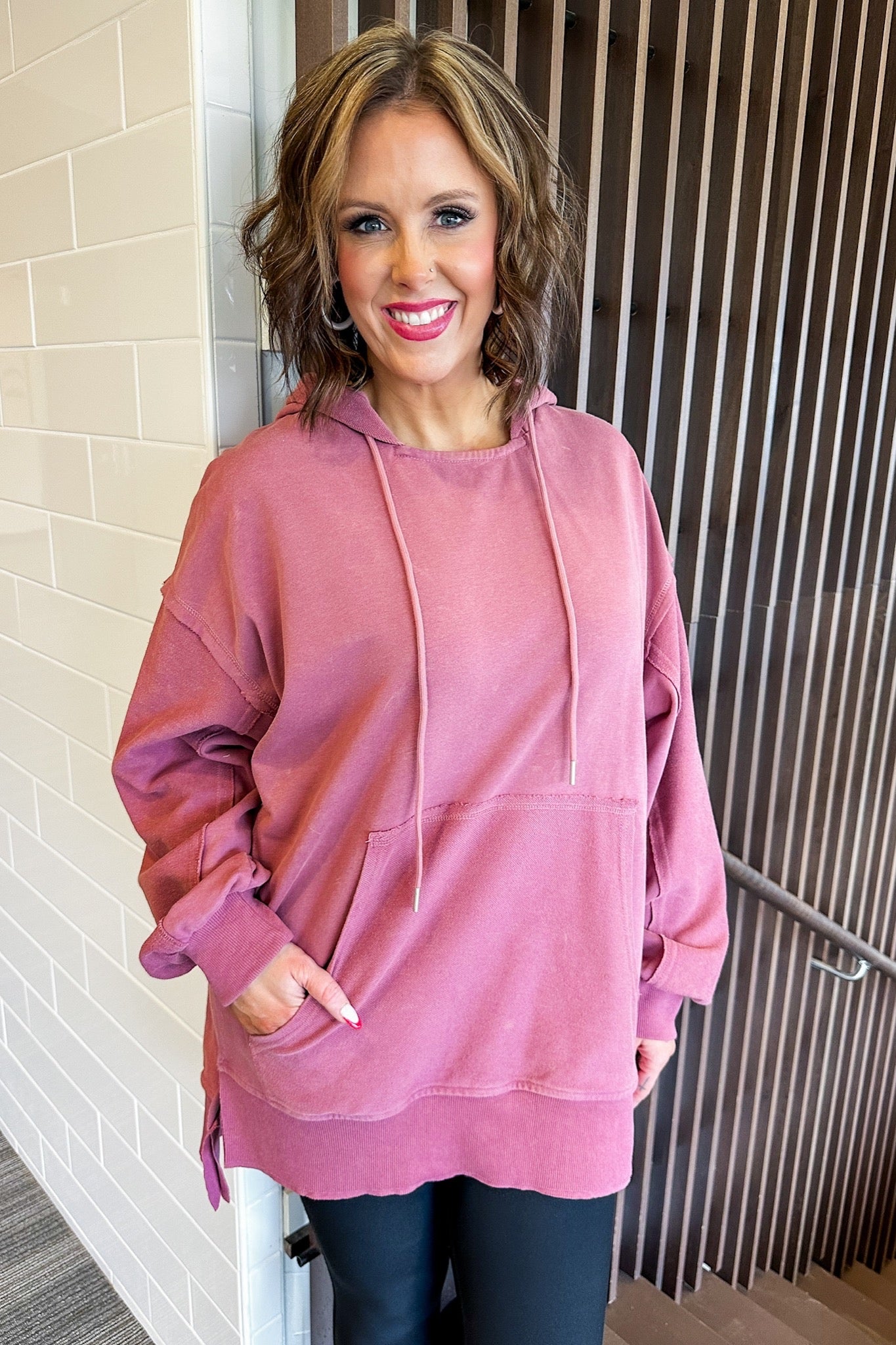 Oversized Kangaroo Pocket Rose Sweatshirt Tunic Dress – Jules