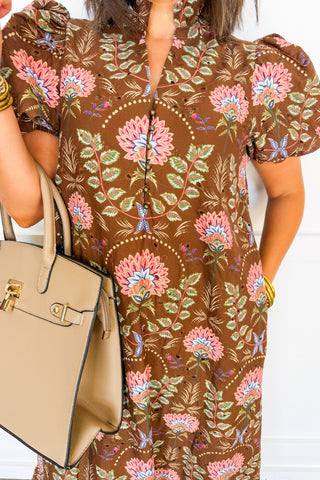 Mocha Blossom Midi Dress