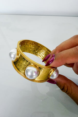 Gilded Hour Pearl Station Bangle in Gold