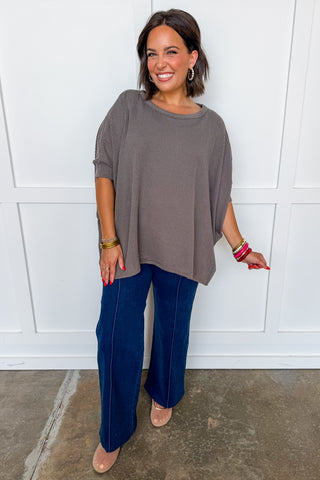 Dear Scarlett Essential Ribbed Poncho Top in Charcoal