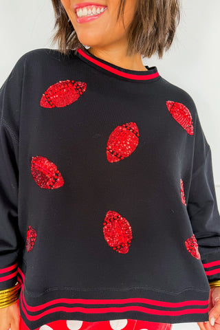 The Millie Football Sweatshirt in Red/black Footballs by Mary Square