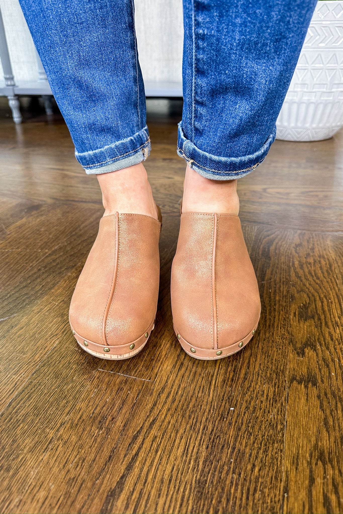 The Marley Faux Leather Clog Corkys Wedge in Antique Bronze