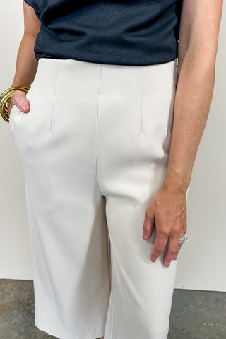 High Waisted Beige Cropped Trouser Pant