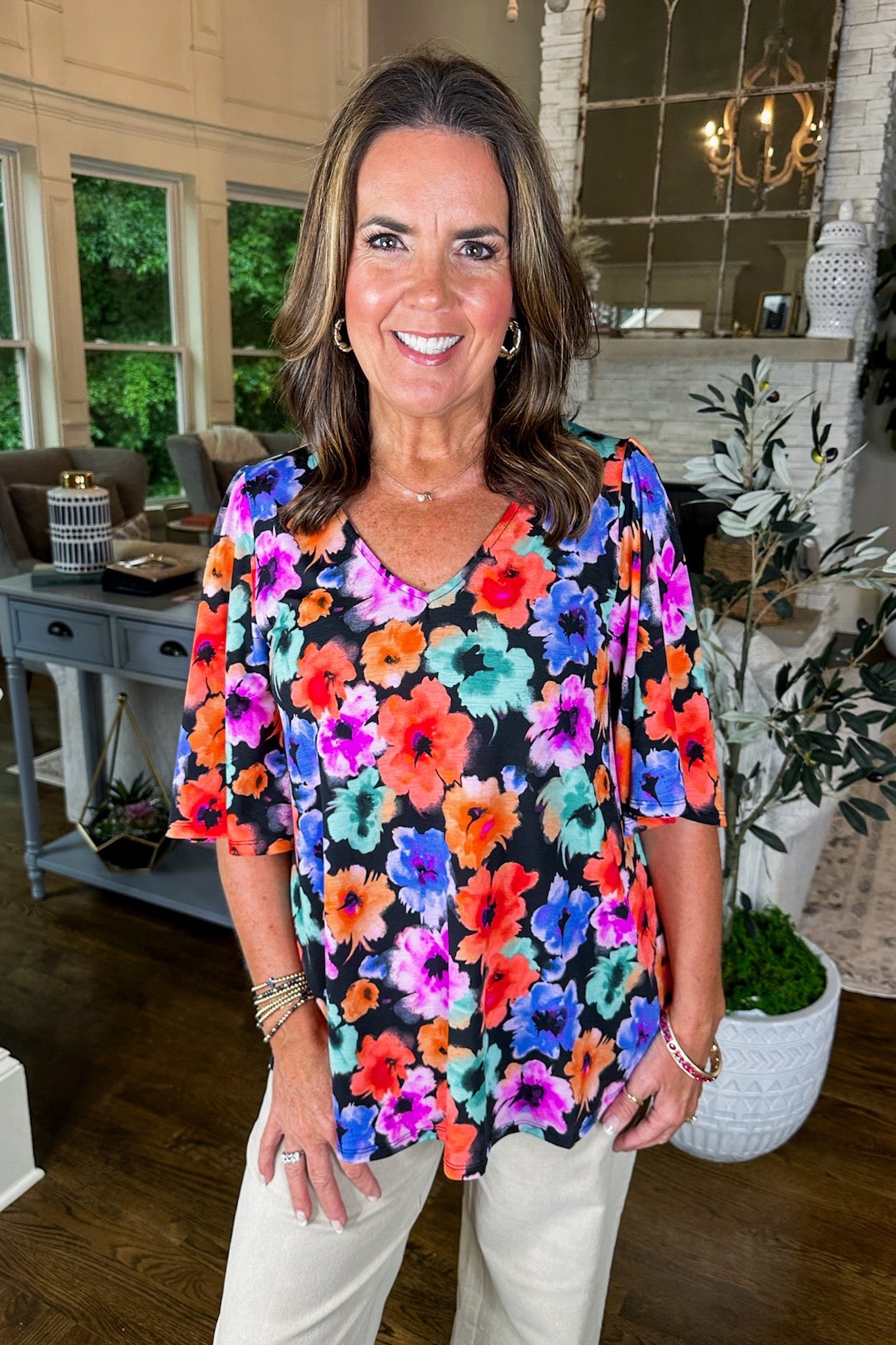 The Cali Top in Bold Watercolor Floral