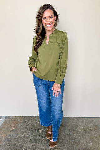Olive V Neck Blouse