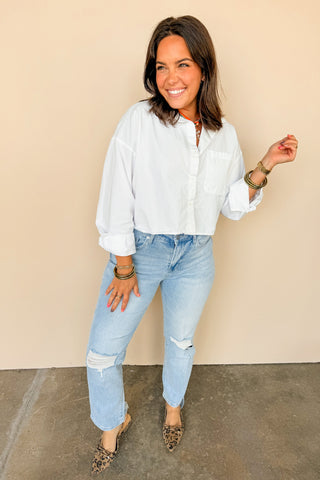 Light Wash Distressed Mid Rise Destroyed Hem Straight Ankle Jean