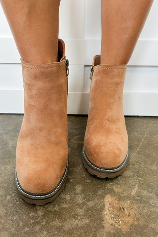 Short Block Heel Camel Suede Boot