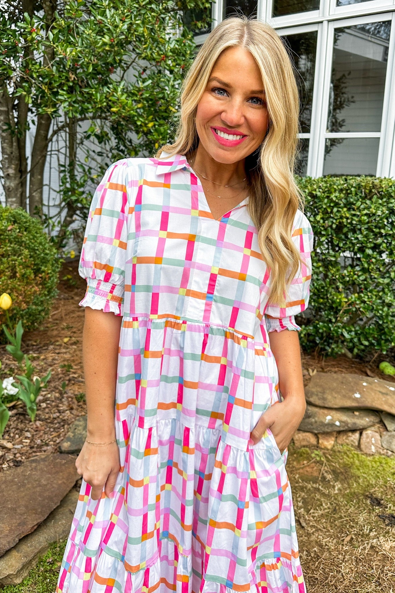 The Molly Look Me Up Multi Color Tiered Midi Dress by Michelle McDowell