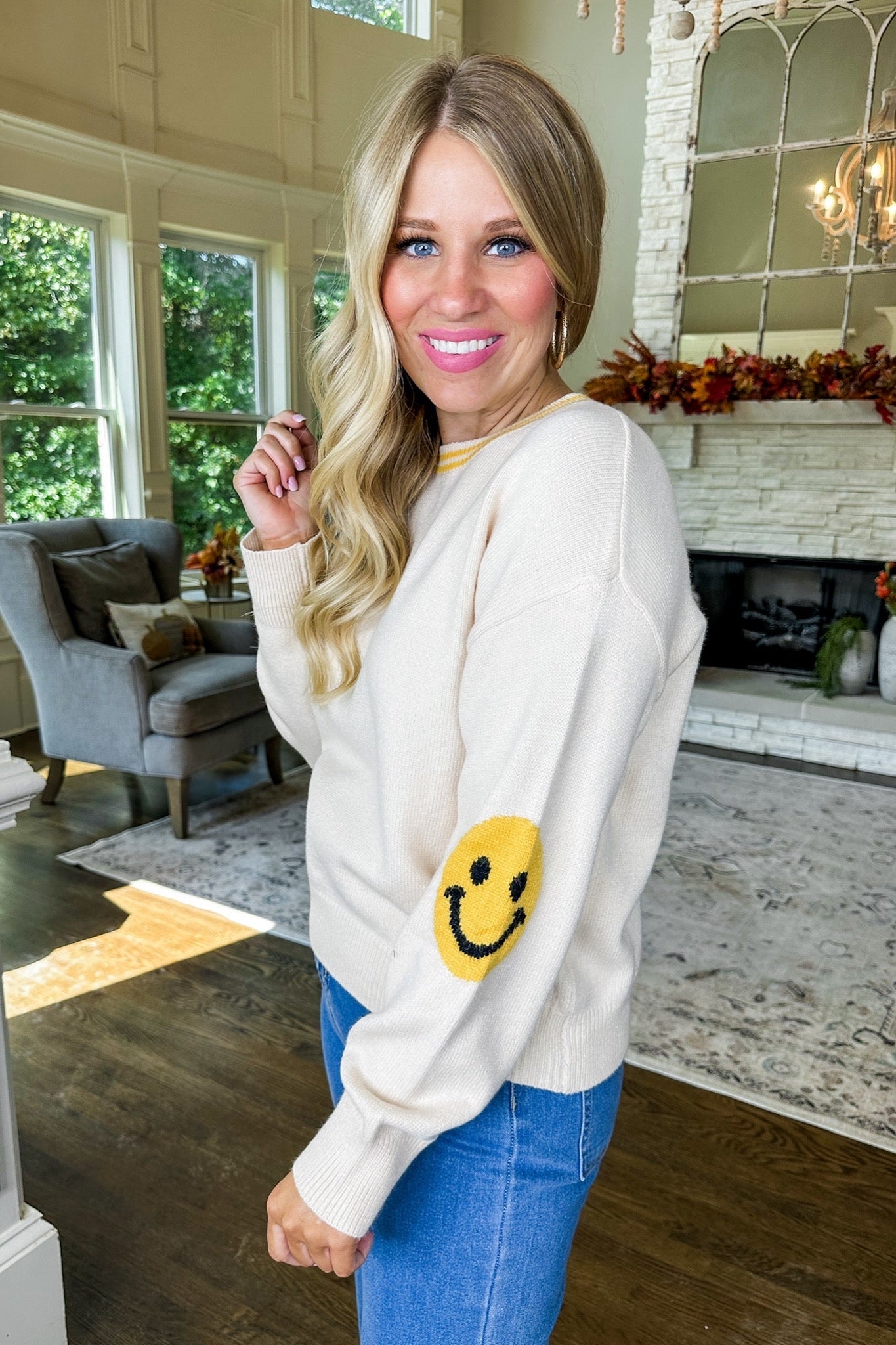 Smiley Elbow Patch Sweater in Cream by THML
