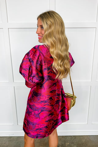 Mixing It Up Puff Sleeve Dress in Magenta