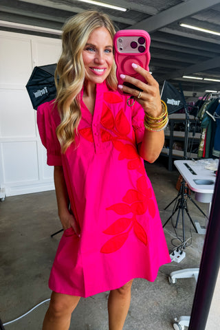 The Winslow Floral Motif Dress in Fuchsia