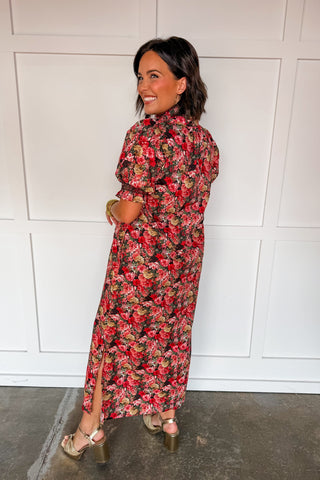 The Madeline Puff Sleeve Midi Dress in Autumn Floral
