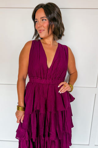 Grace & Glamour Tiered Maxi Dress in Burgundy