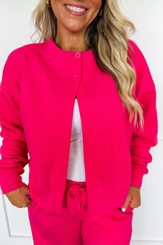 Weekend Reset Two Button Cardigan in Raspberry Pink