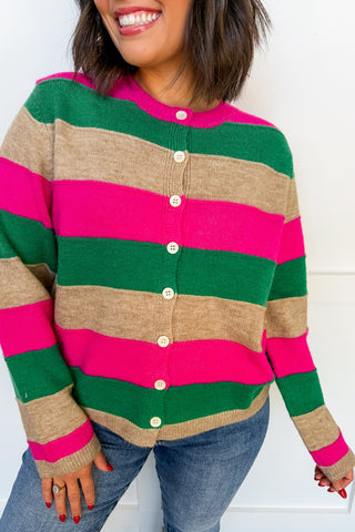 Color Pop Stripe Cardigan in Pink & Green