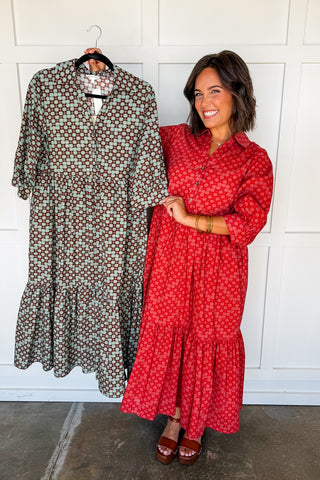 The Hadley Print Midi Dress in Rust