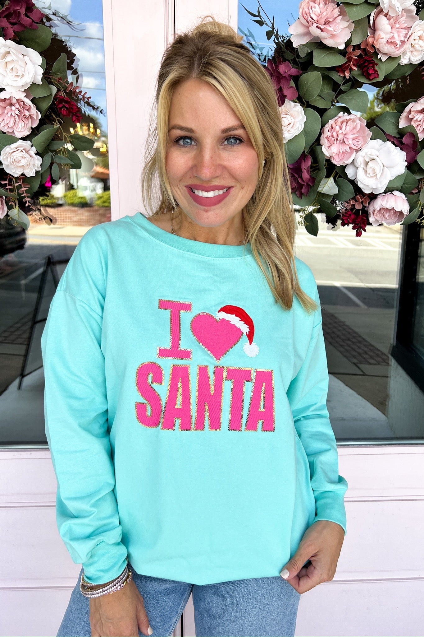 **PRE-ORDER** I Love Santa Teal Christmas Sweatshirt