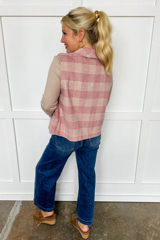 Autumn Acorn Rose Plaid Vest