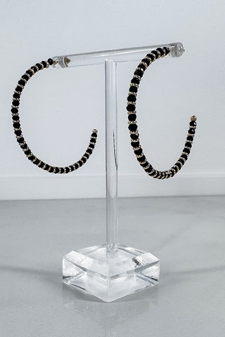Black Beaded Hoop Earrings