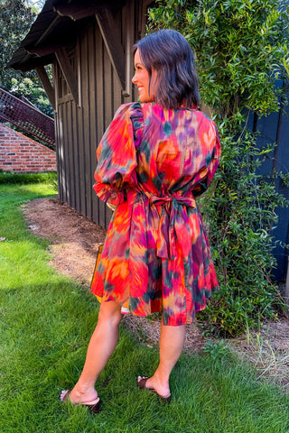 Artful Days Ruffle Dress in Rust