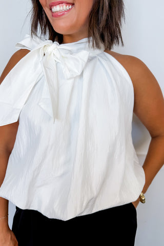 Classical Moment Halter Style Bow Top in White