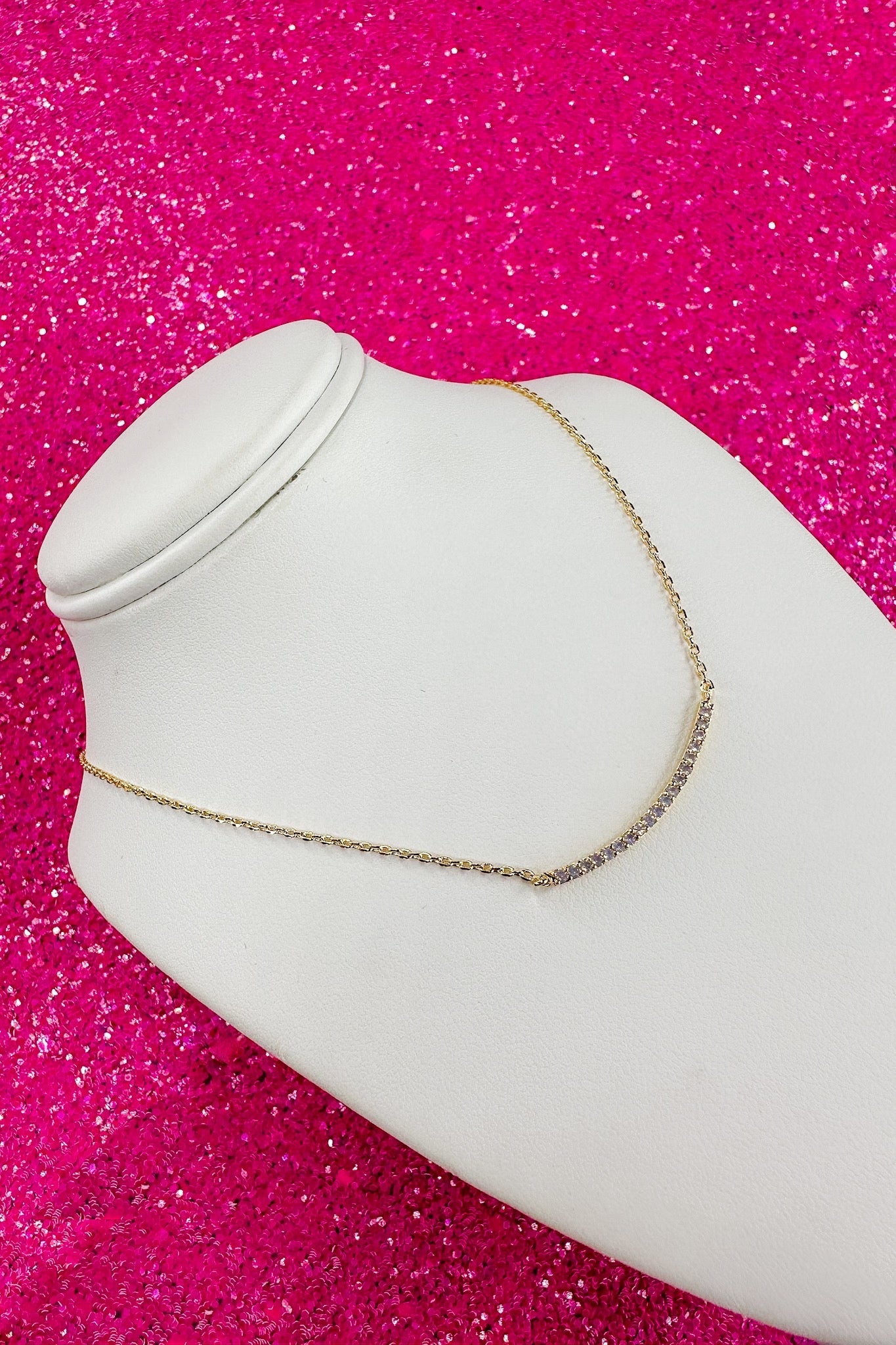 Thin Crystal Bar Gold Chain Necklace